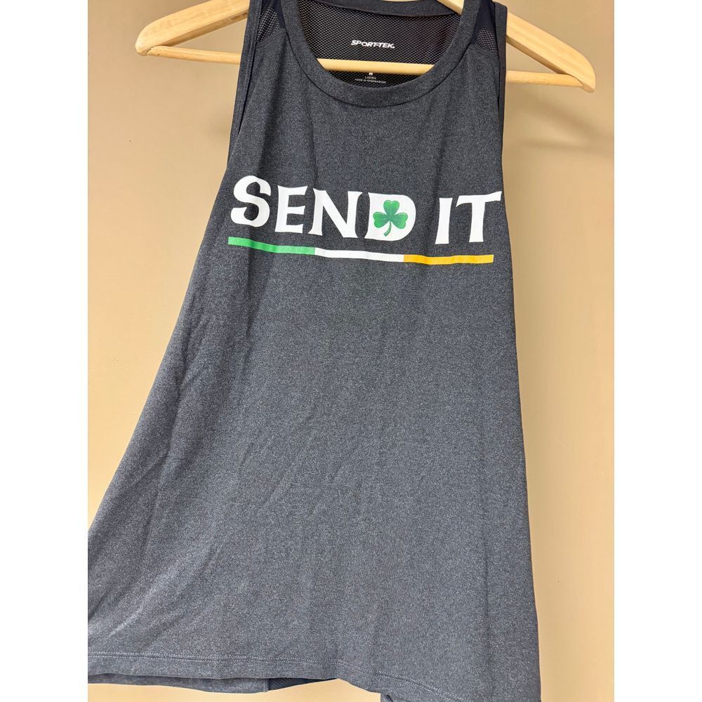 Sporttek Send It Irish Shamrock Athletic Tank Top Workout Gym Performance Tank M - Picture 2 of 5
